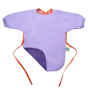 Nana's Manners Etap 1 Śliniak wodoodporny z długim rękawem 0% plastiku Lilac + Purple bawełna woskowana